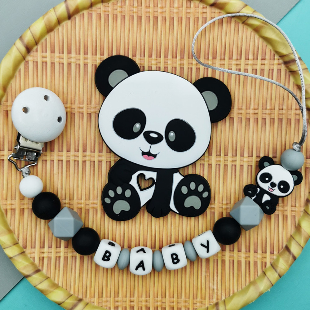 Baby Teethers - Kişiselleştirilmiş İsim Bebek Silikon Panda Emzik
