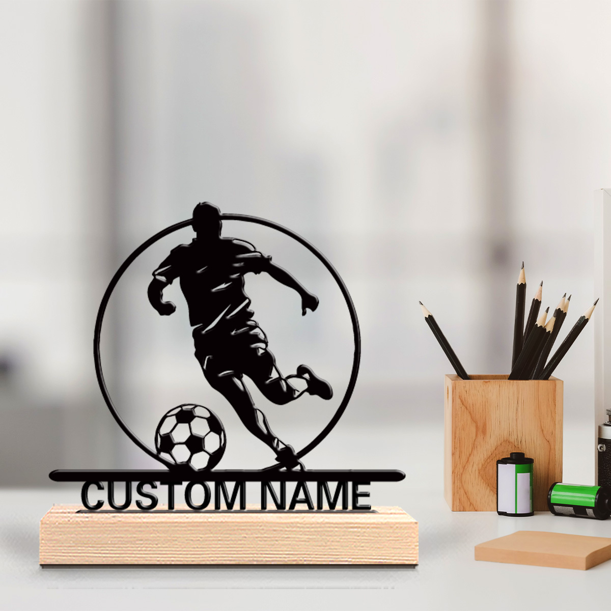 Baby Products Decoration - İsme Özel Metal Futbolcu Heykeli, Ahşap